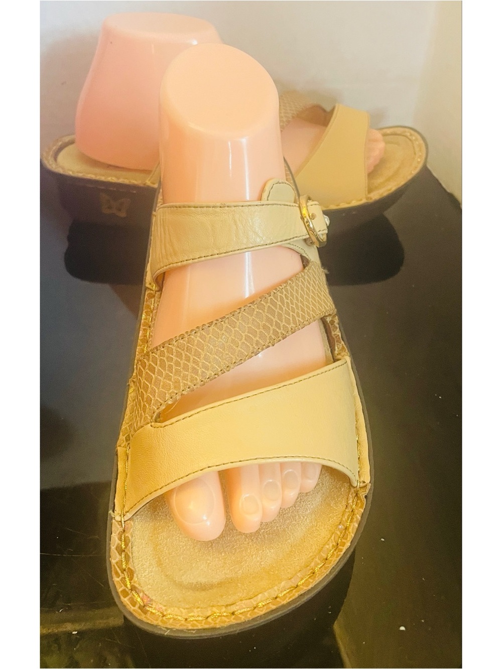 Alegria COL-638 Beige Gold Leather Strappy Sandals WOMENS US 10 40 Comfort Shoes